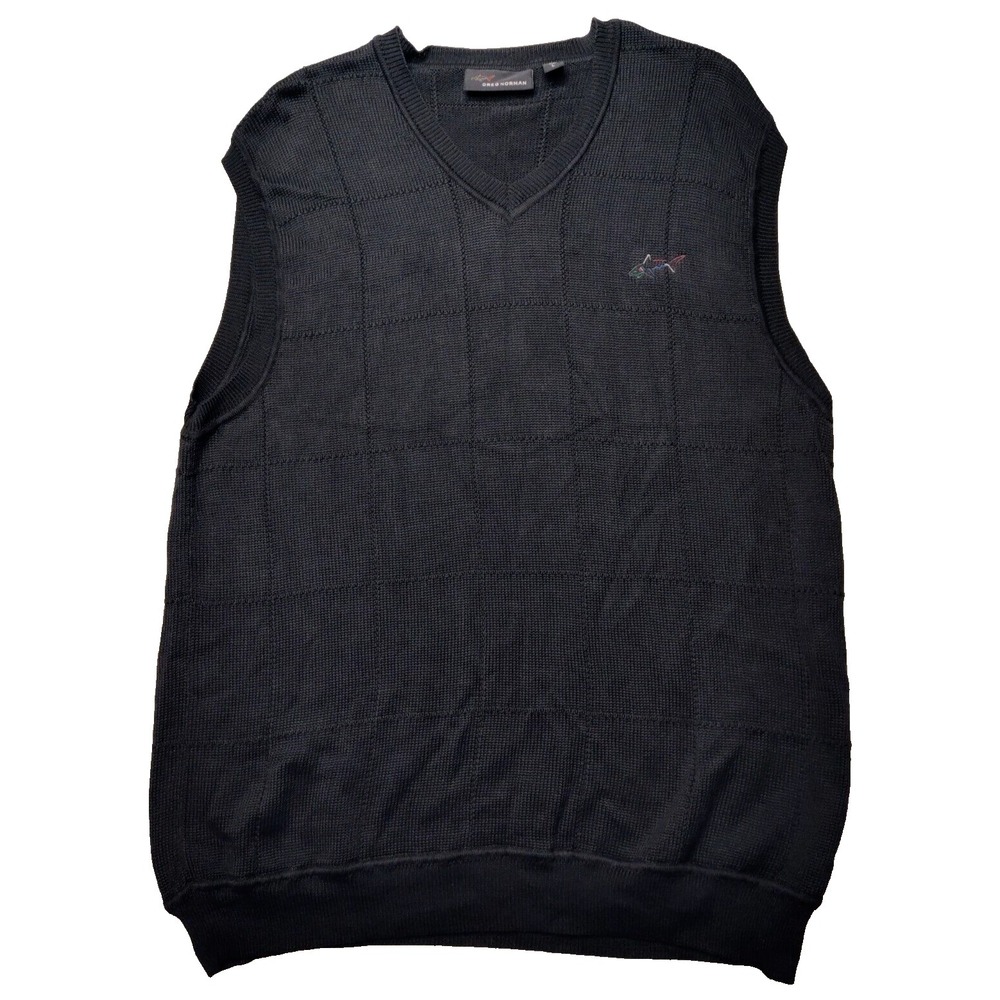 GREG NORMAN Men Large Black V-Neck Pima Mercerized Cotton Sweater‎ Vest EUC
